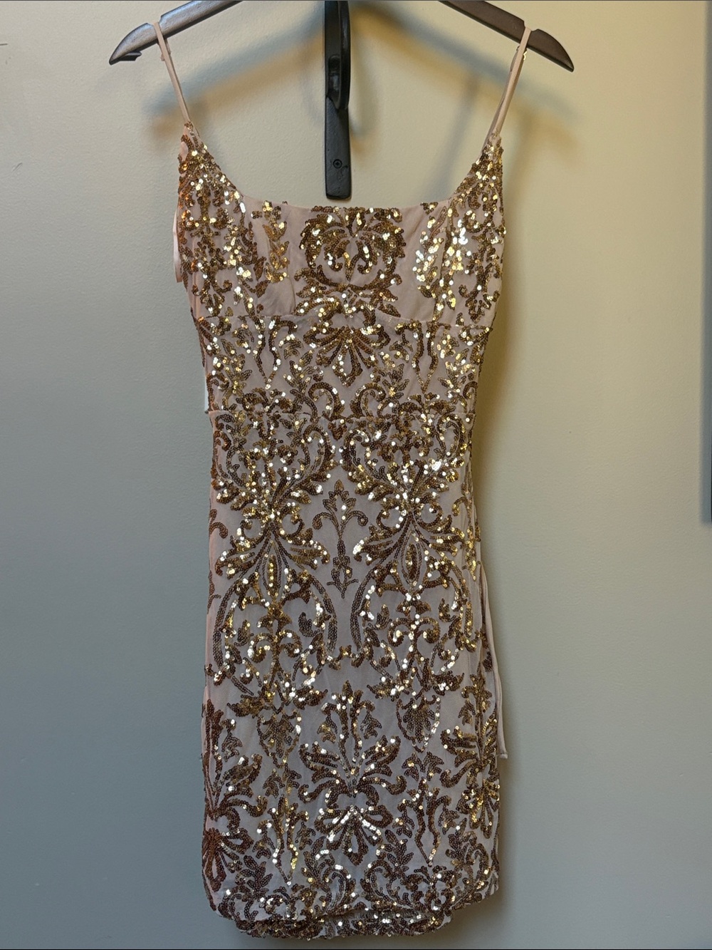 Windsor Gold Sequin Embellished Blush Mini Dress